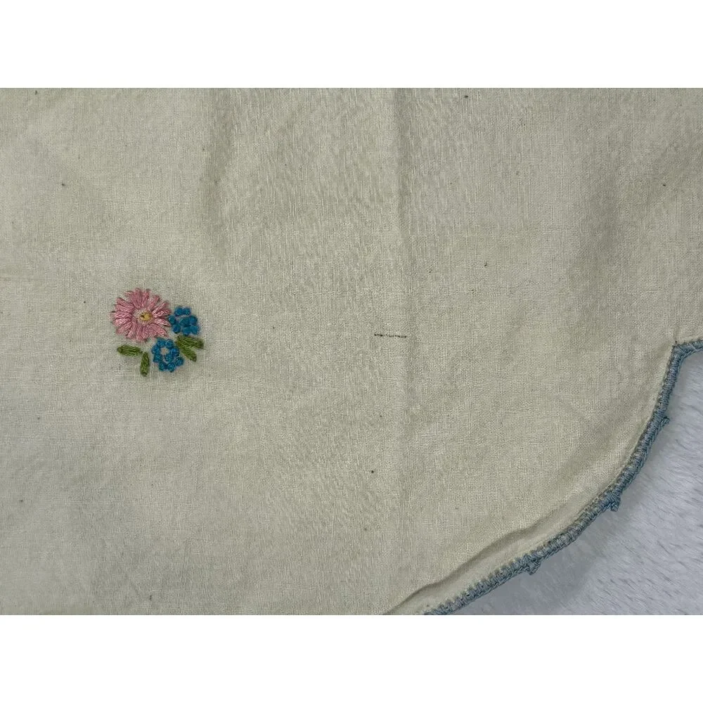 Handmade Full Front Cream Flower Embroidered Apron, Pocket, Detailed, Unique